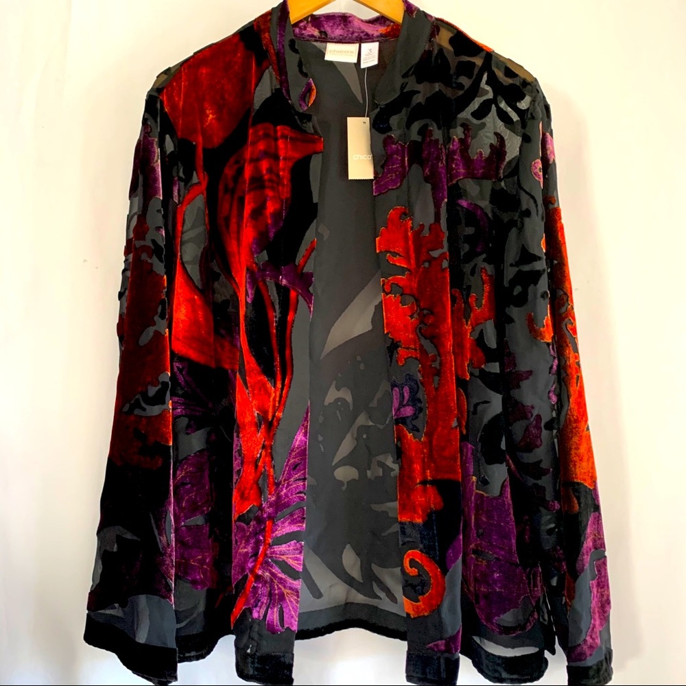 Chico's Burnout Blythe Jacket Sultry Red NWT